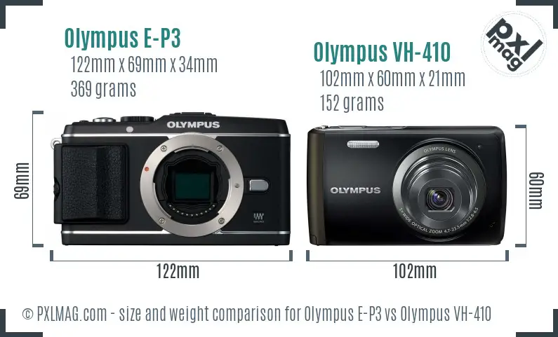 Olympus E-P3 vs Olympus VH-410 size comparison