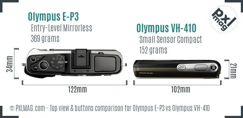 Olympus E-P3 vs Olympus VH-410 top view buttons comparison