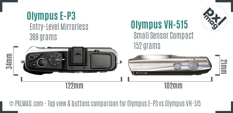 Olympus E-P3 vs Olympus VH-515 top view buttons comparison