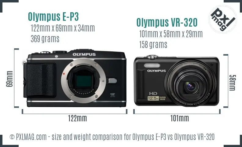 Olympus E-P3 vs Olympus VR-320 size comparison