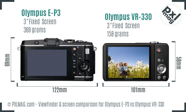 Olympus E-P3 vs Olympus VR-330 Screen and Viewfinder comparison