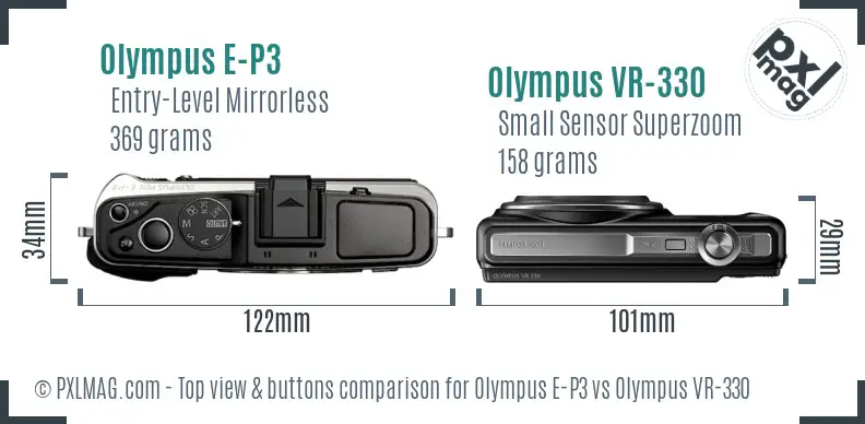 Olympus E-P3 vs Olympus VR-330 top view buttons comparison
