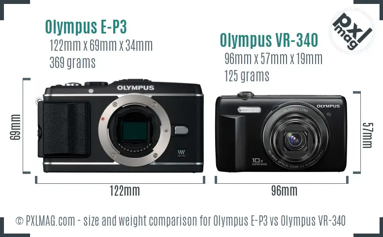 Olympus E-P3 vs Olympus VR-340 size comparison