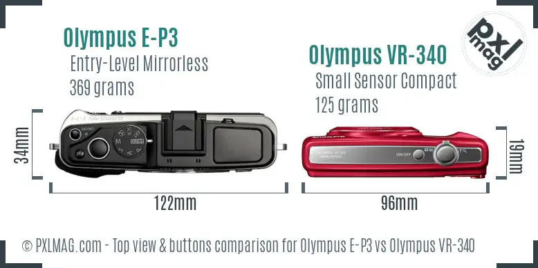 Olympus E-P3 vs Olympus VR-340 top view buttons comparison