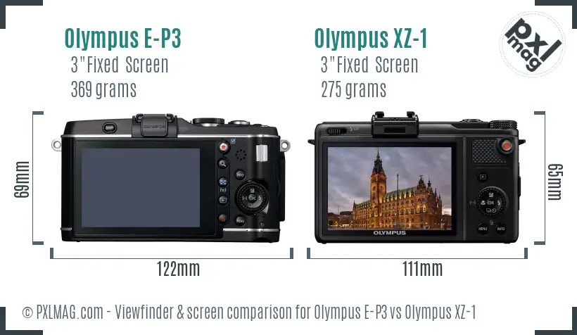 Olympus E-P3 vs Olympus XZ-1 Screen and Viewfinder comparison