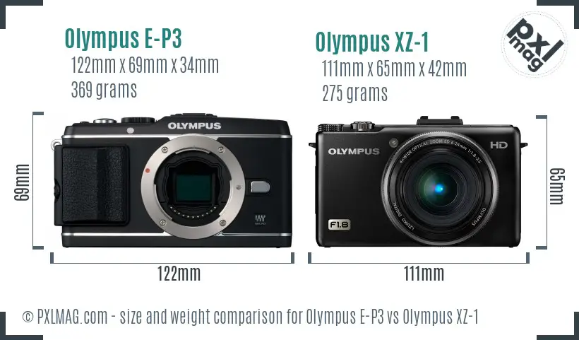 Olympus E-P3 vs Olympus XZ-1 size comparison