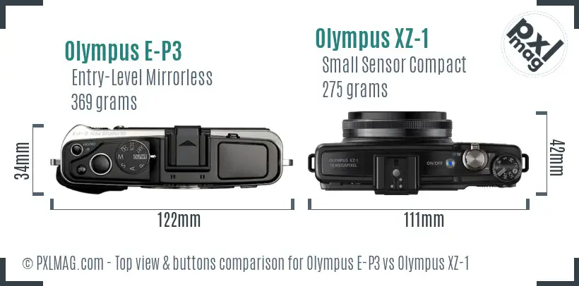 Olympus E-P3 vs Olympus XZ-1 top view buttons comparison