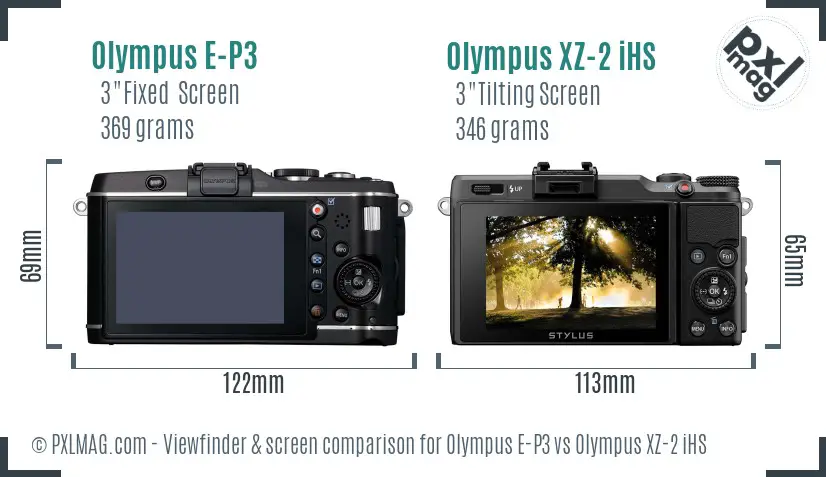 Olympus E-P3 vs Olympus XZ-2 iHS Screen and Viewfinder comparison