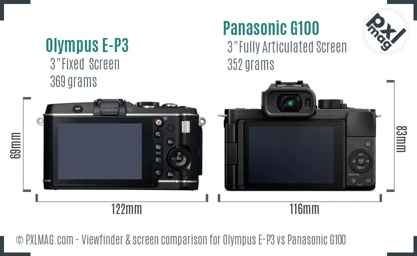 Olympus E-P3 vs Panasonic G100 Screen and Viewfinder comparison