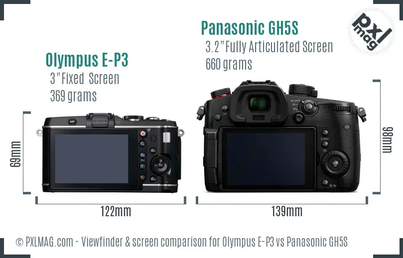 Olympus E-P3 vs Panasonic GH5S Screen and Viewfinder comparison