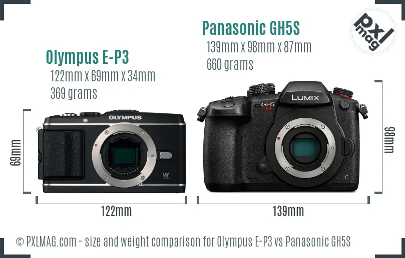 Olympus E-P3 vs Panasonic GH5S size comparison