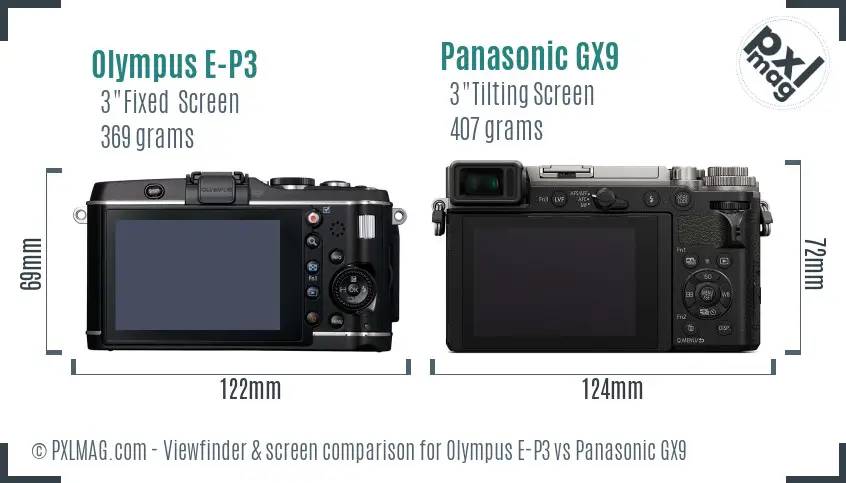 Olympus E-P3 vs Panasonic GX9 Screen and Viewfinder comparison