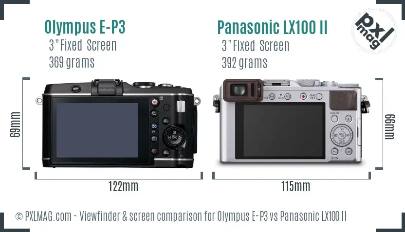 Olympus E-P3 vs Panasonic LX100 II Screen and Viewfinder comparison