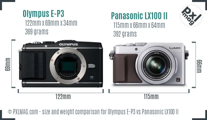 Olympus E-P3 vs Panasonic LX100 II size comparison
