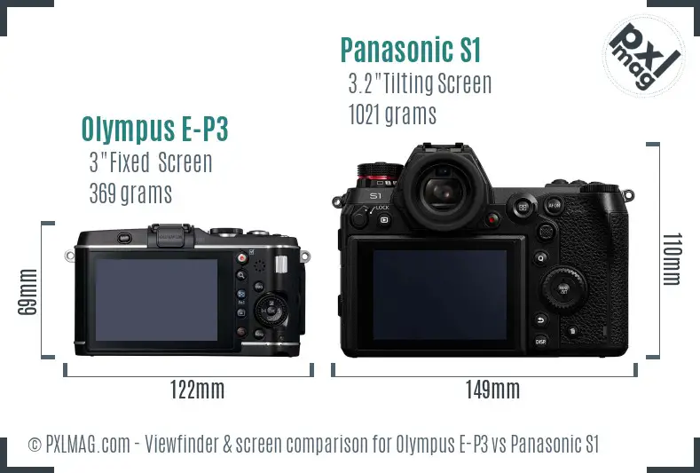 Olympus E-P3 vs Panasonic S1 Screen and Viewfinder comparison