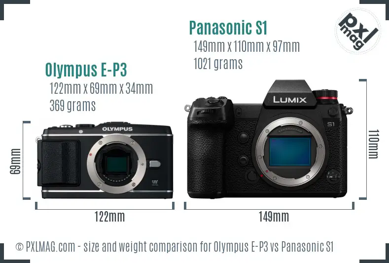 Olympus E-P3 vs Panasonic S1 size comparison