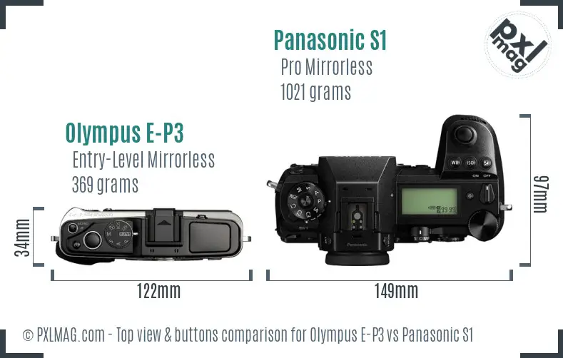 Olympus E-P3 vs Panasonic S1 top view buttons comparison