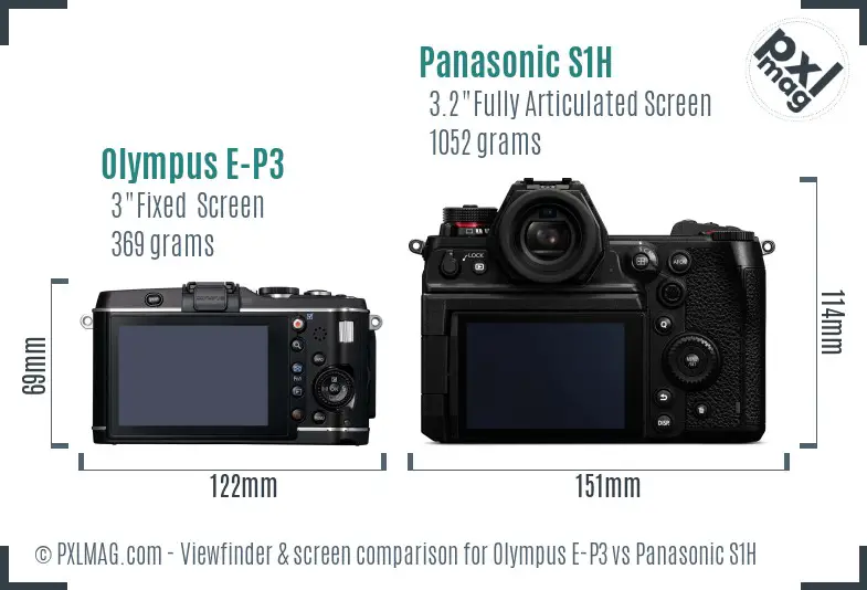 Olympus E-P3 vs Panasonic S1H Screen and Viewfinder comparison
