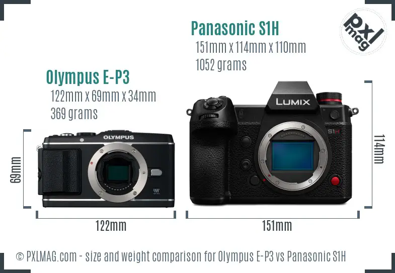 Olympus E-P3 vs Panasonic S1H size comparison