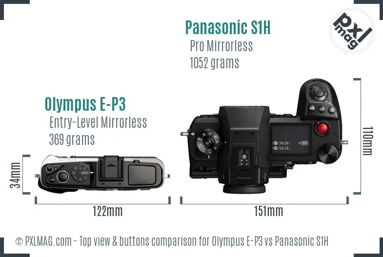 Olympus E-P3 vs Panasonic S1H top view buttons comparison