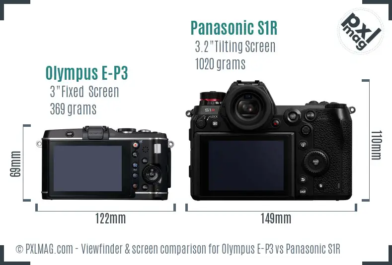 Olympus E-P3 vs Panasonic S1R Screen and Viewfinder comparison