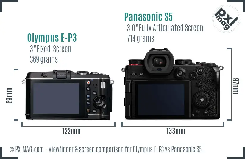 Olympus E-P3 vs Panasonic S5 Screen and Viewfinder comparison