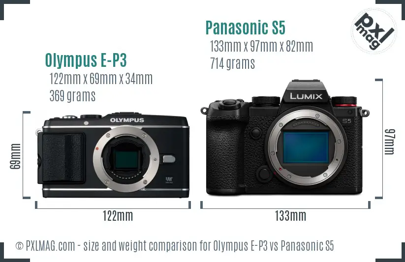 Olympus E-P3 vs Panasonic S5 size comparison