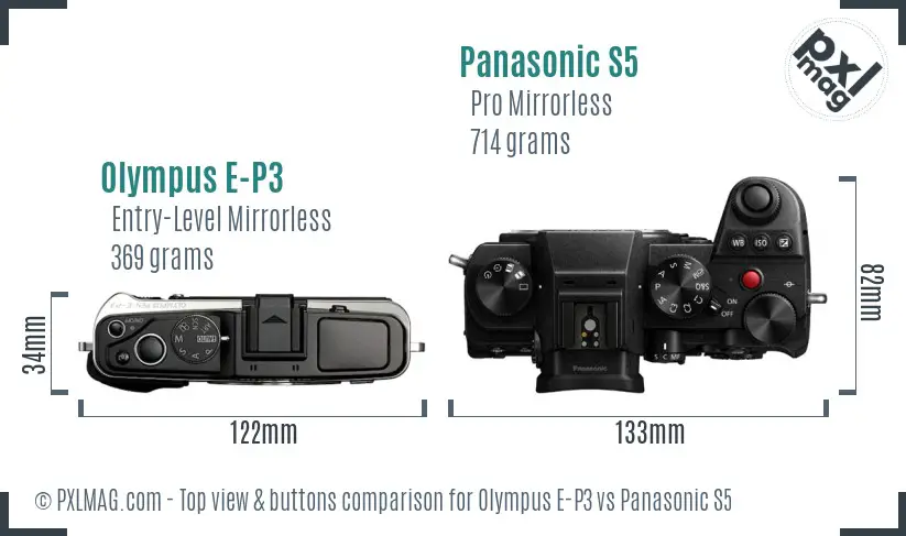 Olympus E-P3 vs Panasonic S5 top view buttons comparison