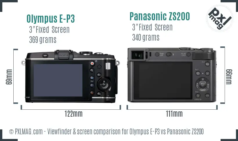 Olympus E-P3 vs Panasonic ZS200 Screen and Viewfinder comparison