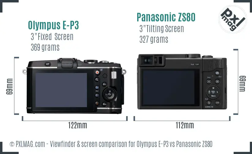 Olympus E-P3 vs Panasonic ZS80 Screen and Viewfinder comparison