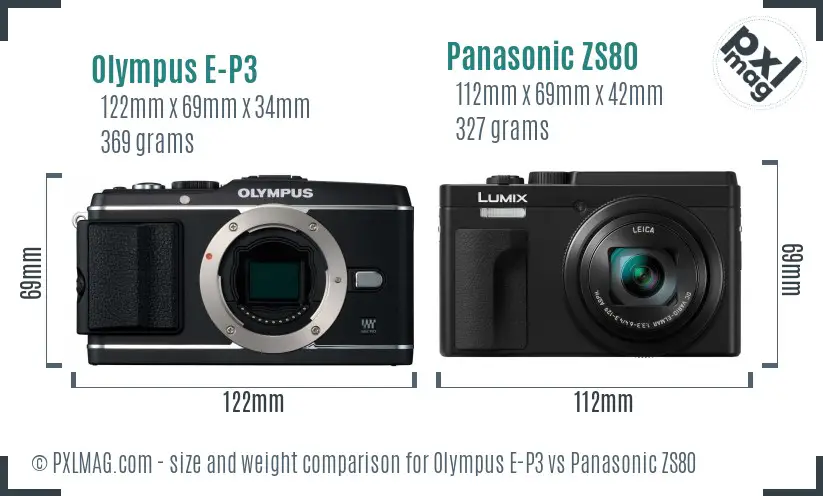 Olympus E-P3 vs Panasonic ZS80 size comparison