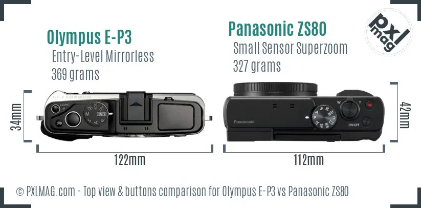 Olympus E-P3 vs Panasonic ZS80 top view buttons comparison