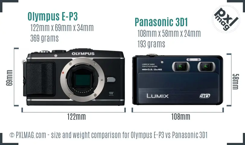 Olympus E-P3 vs Panasonic 3D1 size comparison