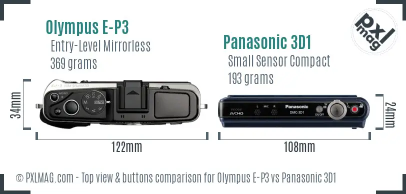 Olympus E-P3 vs Panasonic 3D1 top view buttons comparison