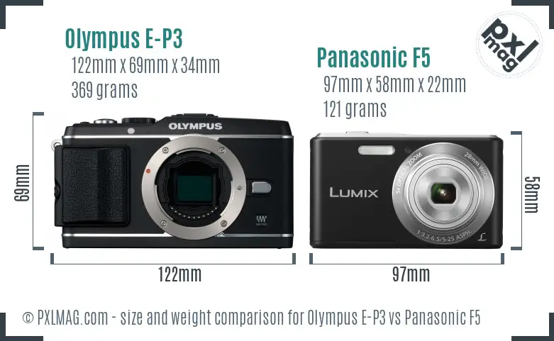 Olympus E-P3 vs Panasonic F5 size comparison