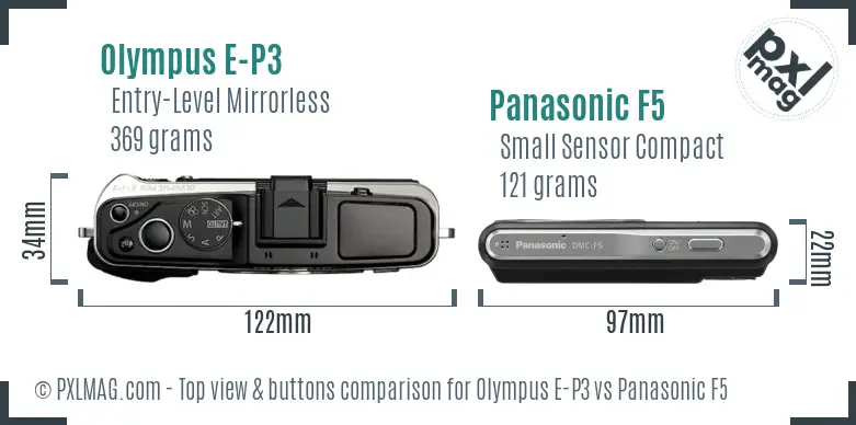 Olympus E-P3 vs Panasonic F5 top view buttons comparison