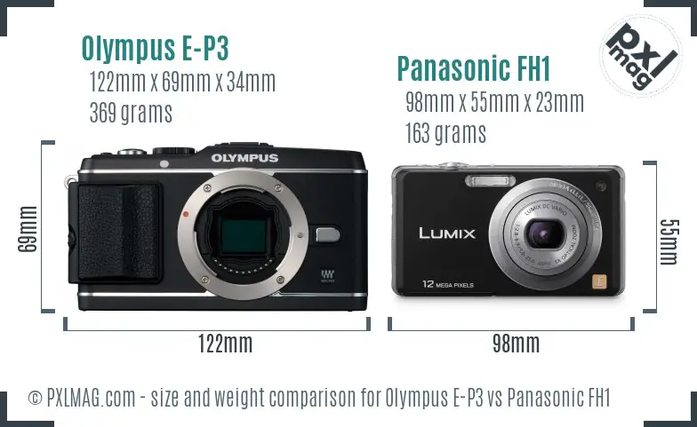 Olympus E-P3 vs Panasonic FH1 size comparison