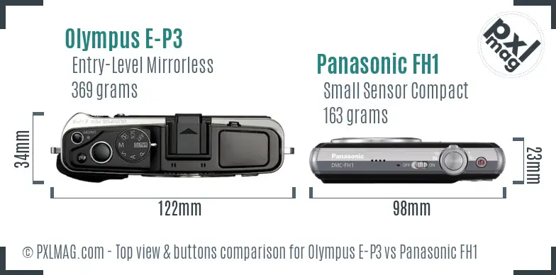 Olympus E-P3 vs Panasonic FH1 top view buttons comparison