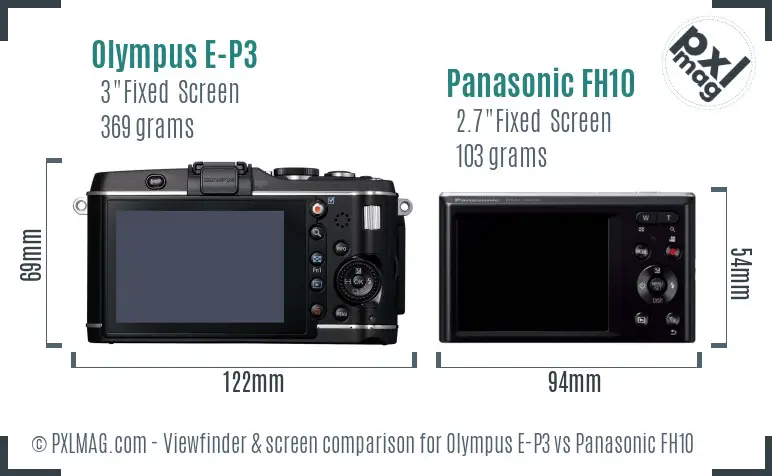 Olympus E-P3 vs Panasonic FH10 Screen and Viewfinder comparison