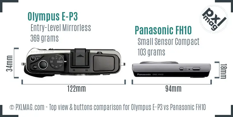 Olympus E-P3 vs Panasonic FH10 top view buttons comparison