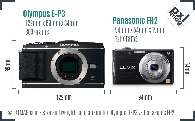 Olympus E-P3 vs Panasonic FH2 size comparison