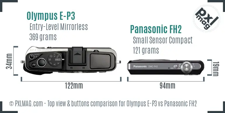 Olympus E-P3 vs Panasonic FH2 top view buttons comparison
