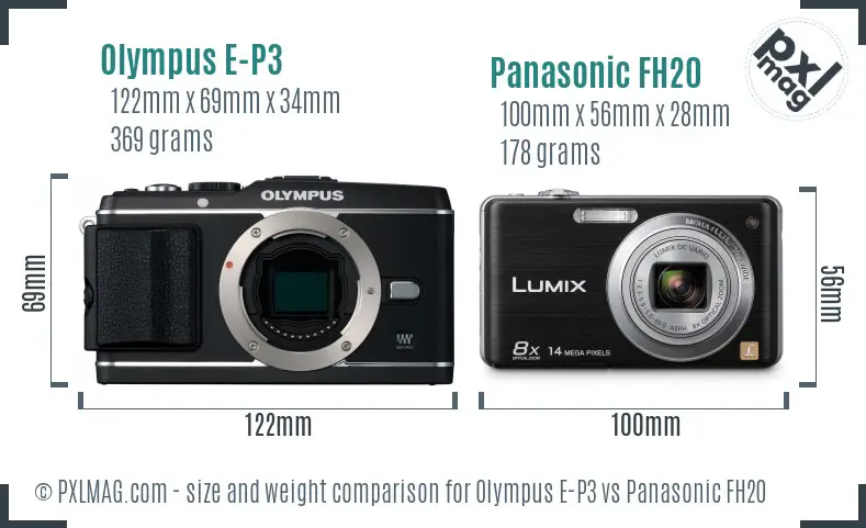 Olympus E-P3 vs Panasonic FH20 size comparison