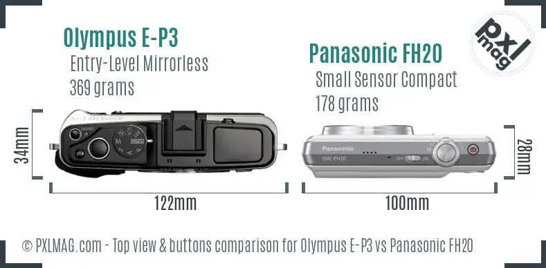 Olympus E-P3 vs Panasonic FH20 top view buttons comparison