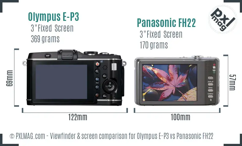 Olympus E-P3 vs Panasonic FH22 Screen and Viewfinder comparison