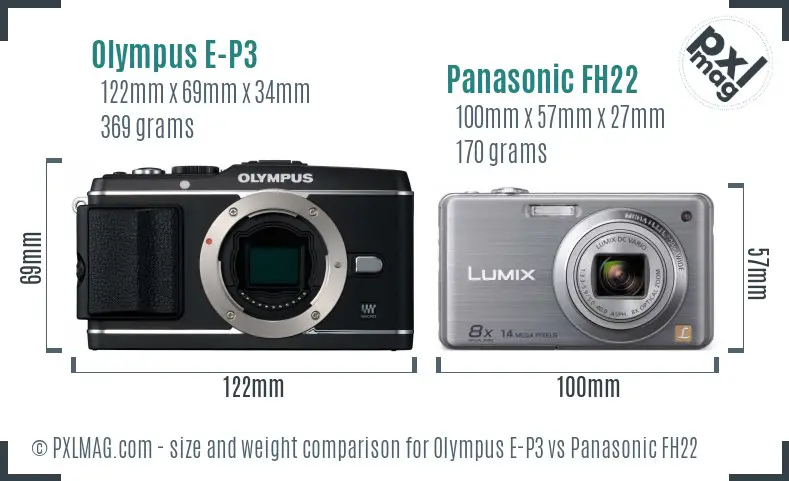 Olympus E-P3 vs Panasonic FH22 size comparison