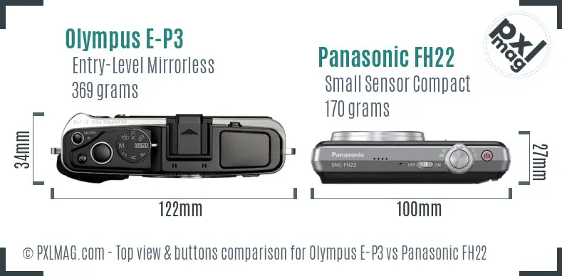 Olympus E-P3 vs Panasonic FH22 top view buttons comparison