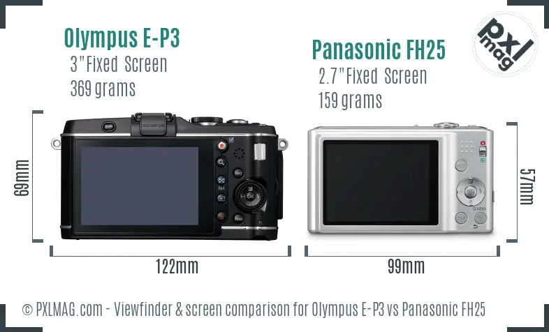 Olympus E-P3 vs Panasonic FH25 Screen and Viewfinder comparison