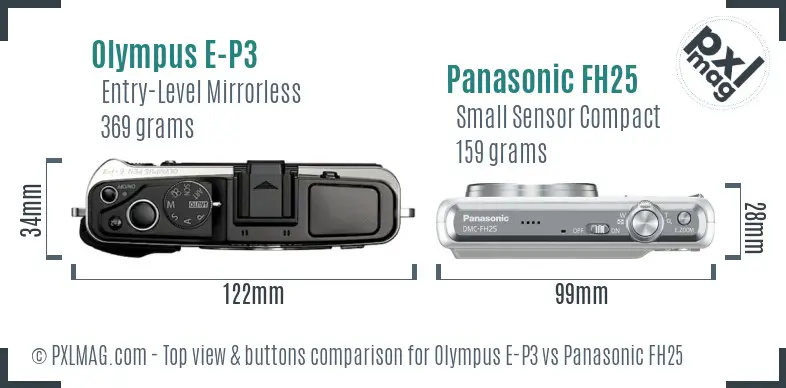 Olympus E-P3 vs Panasonic FH25 top view buttons comparison