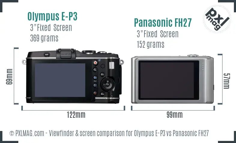 Olympus E-P3 vs Panasonic FH27 Screen and Viewfinder comparison